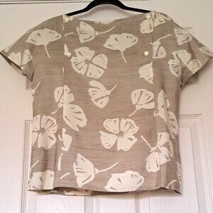 Courrèges Paris Blouse Shantung Silk Graphic Floral Print Vintage France Sz 40